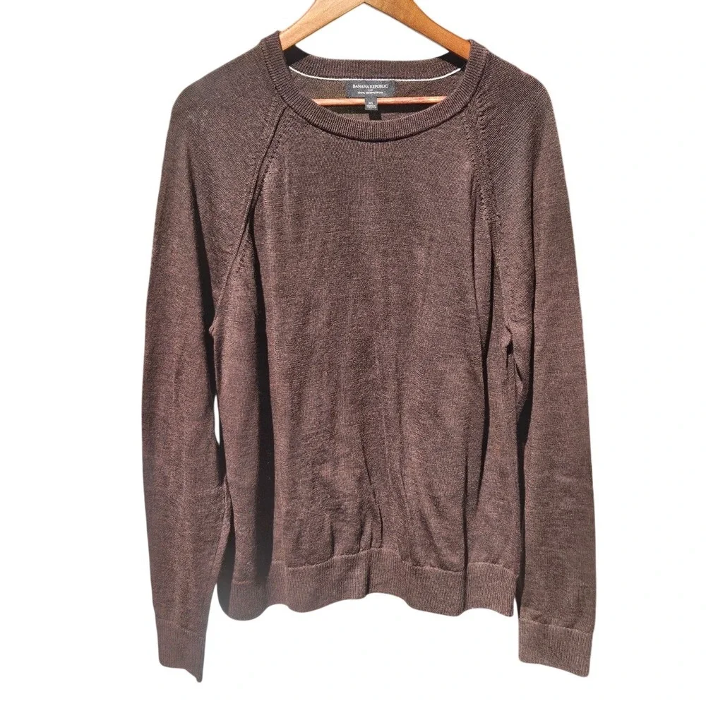 Banana Republic Mens XL Merino Wool‎ Sweater Dark Brown Raglan Crewneck Knit